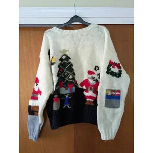 Vintage Women's Knit Grandma Holiday Sweater Cottage Core M/L 90s Y2K